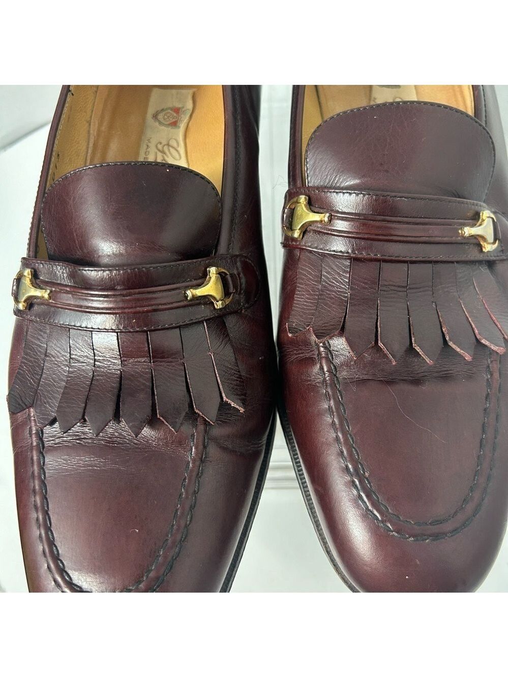 GUCCI Authentic Men’s Loafer Fringe Oxblood Made in Italy 41 US 9.5 US Horsebit - Picture 10 of 14